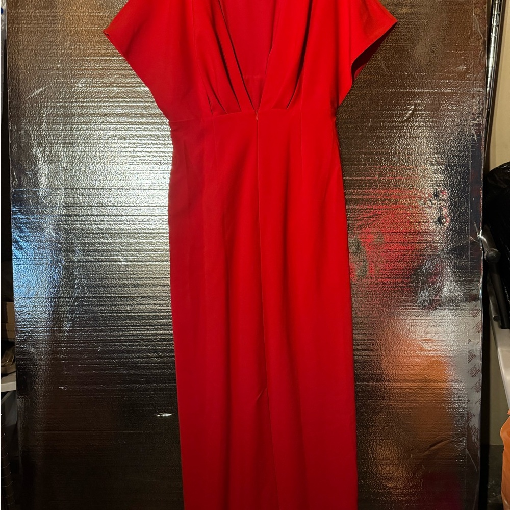 FEHAUTE Red Applique Boat Neck Short Sleeve Backless Sheath Maxi Dress.  Size 14 - Picture 7 of 11